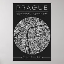 Prag kolstadskarta affisch – Minimal konst för väg