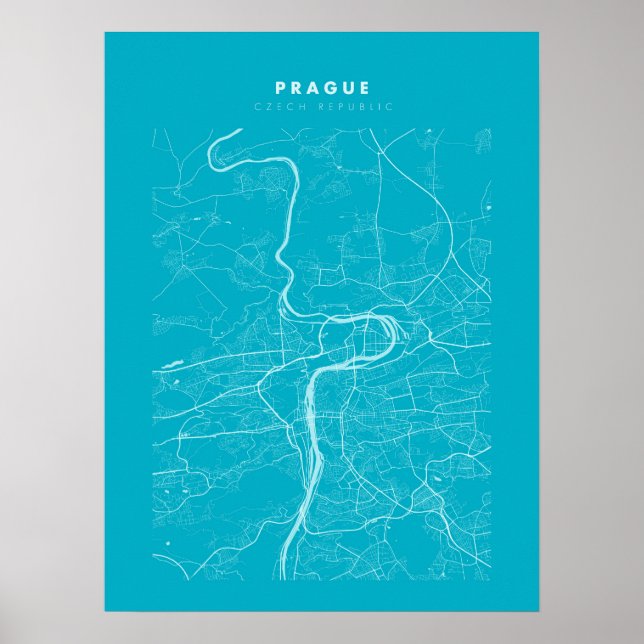 Prag Light Blue City Karta Poster (Framsidan)
