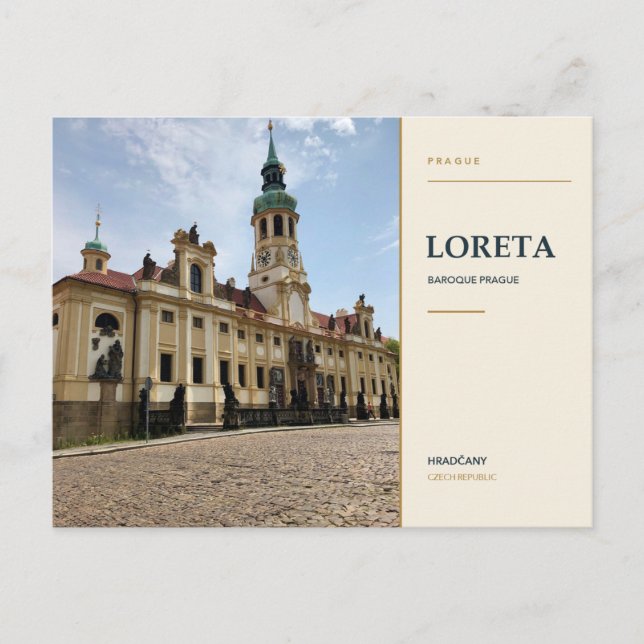 Prag Loretta och Barockklocktorn Vykort (Framsida)