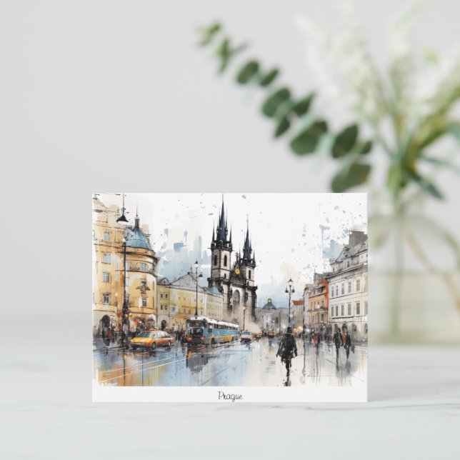 Prag med vykort (Stående Fram)