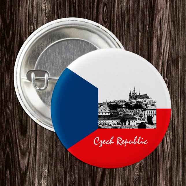 Prag och tjeckiska flagga - historiska Czechia/spo Knapp (Skapare uppladdad)