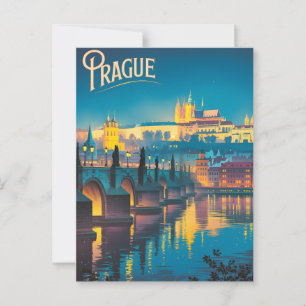 Prag på kvällstid vintage vykort