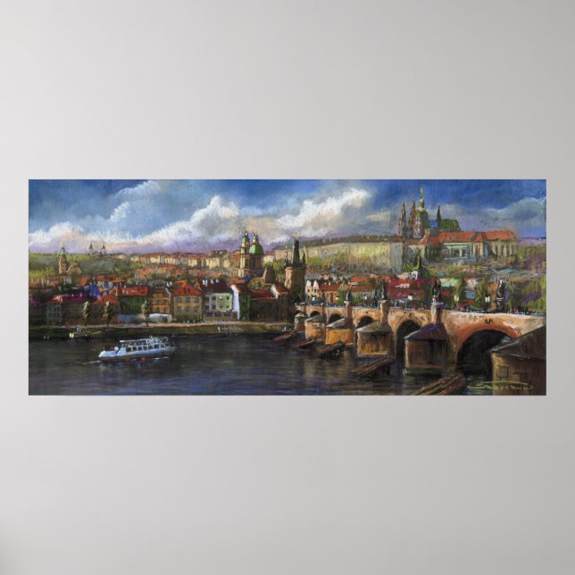 Prag Panorama Charles Bridge Prag Castle Poster (Framsidan)