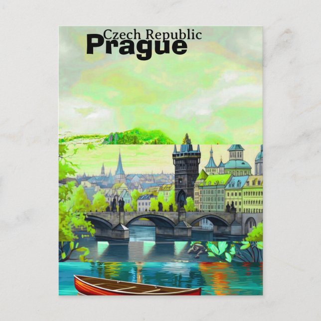 Prag resebrev vykort konst, Prag vykort, Prag (Framsida)
