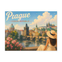 Prag - Resedamen i hatten Resebrevkort