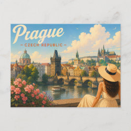 Prag - Resedamen i hatten Resebrevkort Vykort