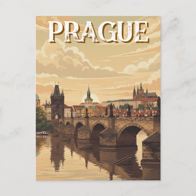 Prag slott och Karlbron Resa Vykort (Framsida)