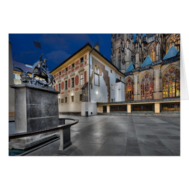 Prag St.Vitus-katedral på natten Hälsningskort (Framsidan Horizontal)
