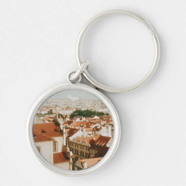 Prag Stadsscenariot Souvenir Rund Silverfärgad Nyckelring (Framsidan)