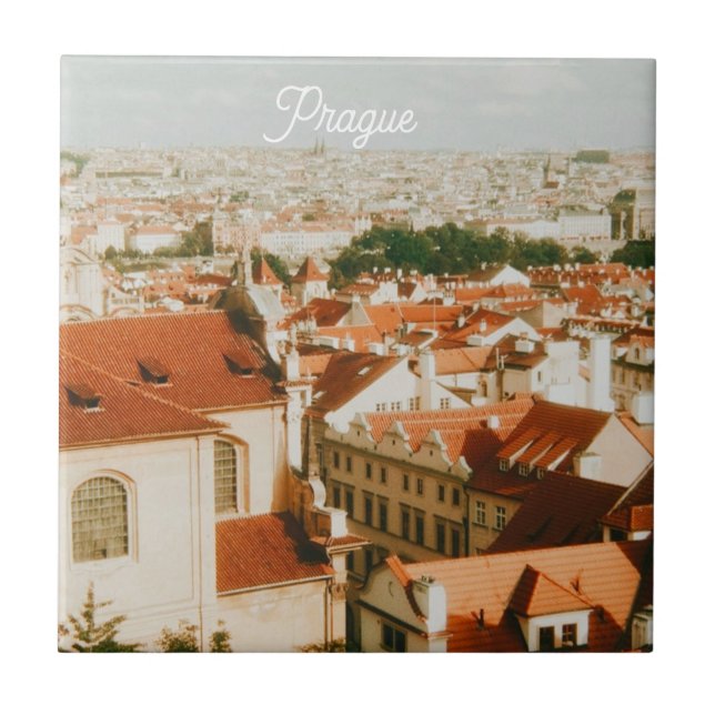 Prag Stadssiluett Souvenir Kakelplatta (Framsidan)