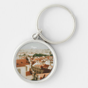 Prag Stadssiluett Souvenir Rund Silverfärgad Nyckelring