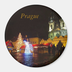 Prag Stadstorget Julnatt Rund Magnet