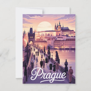 Prag sunset med Charles Bridge och castle Vykort