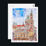 Prag Tjeckien Berömd Resa Akvarell Vykort<br><div class="desc">Prag Tjeckien Berömd Resa Plats Akvarell Skiss</div>
