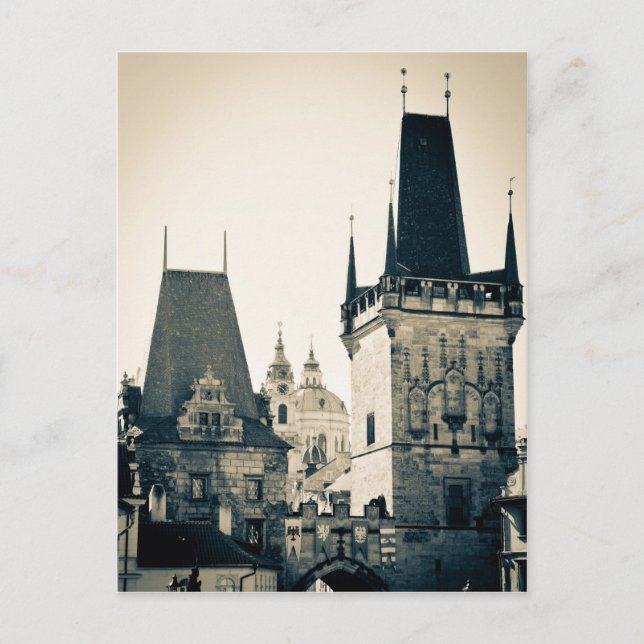 Prag, Tjeckien - Charles Bridge Torn Grind Vykort (Framsida)