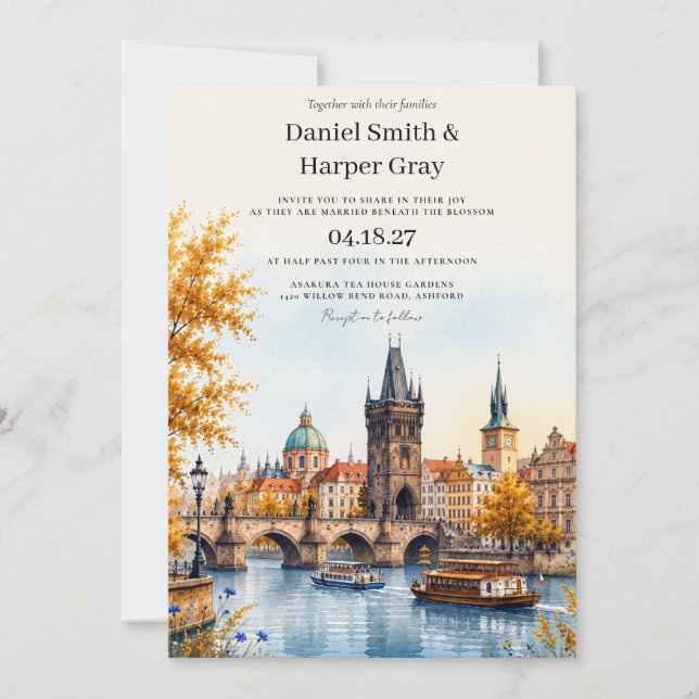Prag Tjeckien Destination Bröllop Inbjudningar (Framsida)