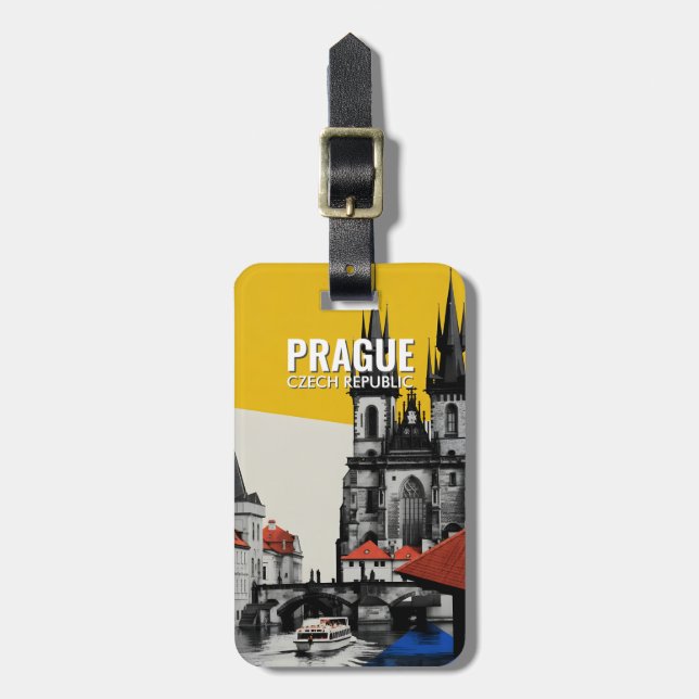 Prag Tjeckien Gamla Stan Bostadspanorama Collage Bagagebricka (Vertikal Framsida)