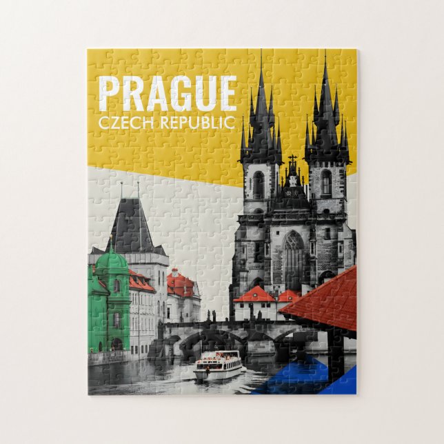 Prag Tjeckien Gamla Stan Bostadspanorama Collage Pussel (Vertikal)