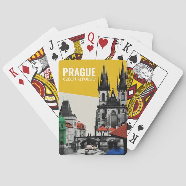 Prag Tjeckien Gamla Stan Siluett Collage Casinokort (Baksidan)