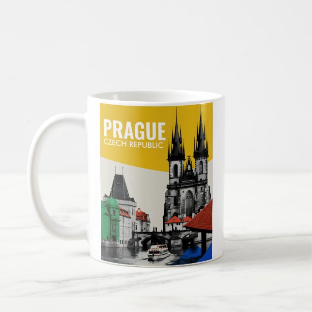 Prag Tjeckien Gamla Stan Siluett Collage Kaffemugg (Vänster)