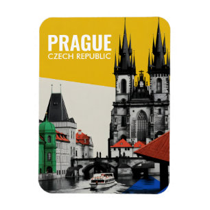 Prag Tjeckien Gamla Stan Siluett Collage Magnet
