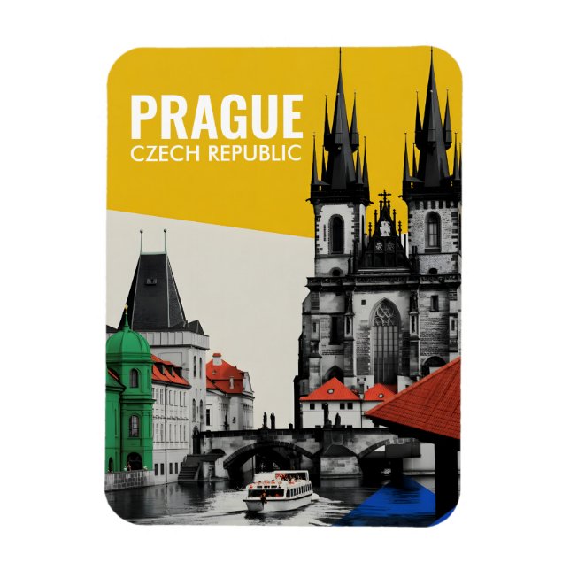 Prag Tjeckien Gamla Stan Siluett Collage Magnet (Vertikal)