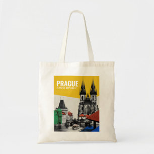 Prag Tjeckien Gamla Stan Siluett Collage Tygkasse