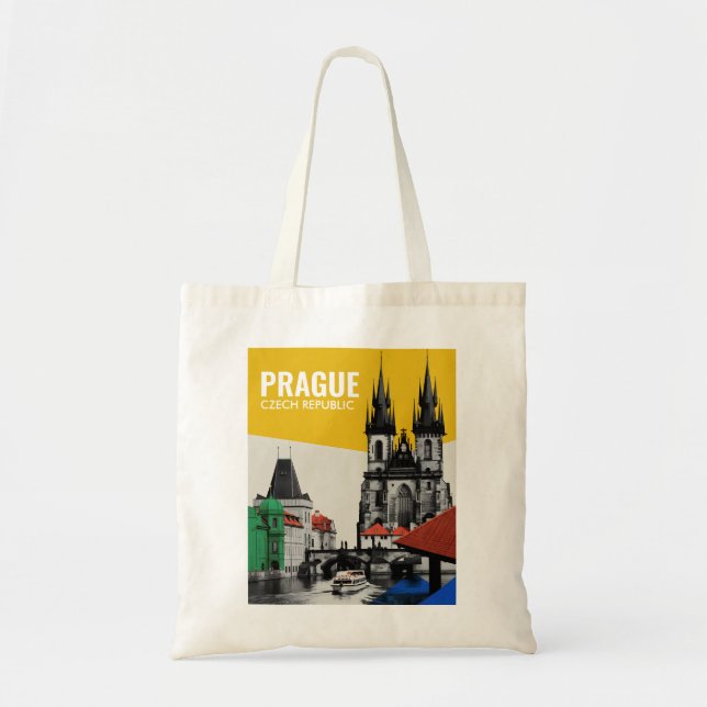 Prag Tjeckien Gamla Stan Siluett Collage Tygkasse (Framsidan)
