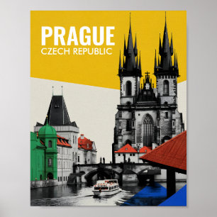 Prag Tjeckien Gamla Stanens Siluett Collage Poster