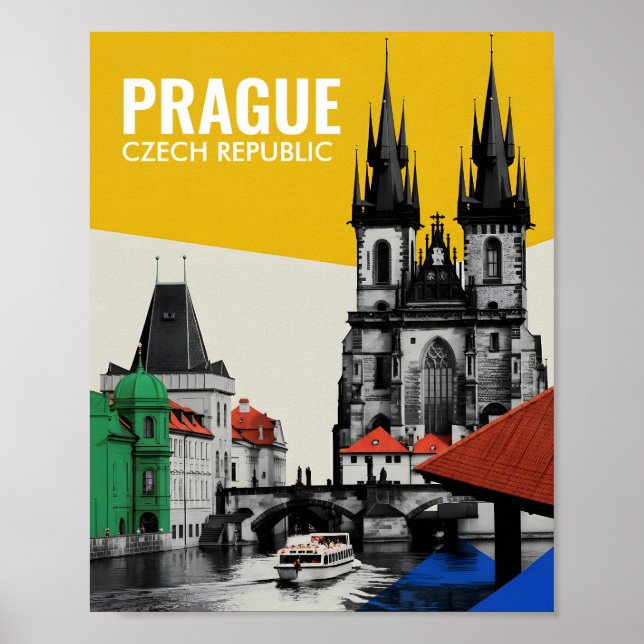 Prag Tjeckien Gamla Stanens Siluett Collage Poster (Framsidan)