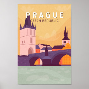 Prag Tjeckien Resa Konst Vintage Poster