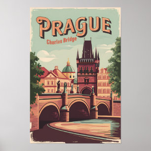 Prag Tjeckien Resa Konst Vintage Poster