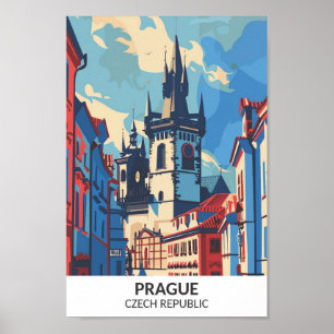 Prag Tjeckien Retro Konst Resa Poster