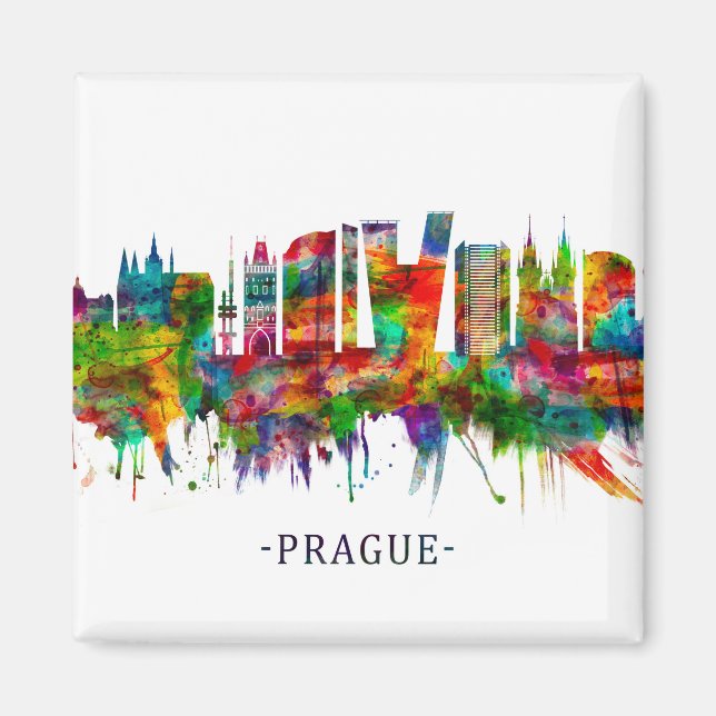 Prag Tjeckien Skyline Magnet (Framsidan)