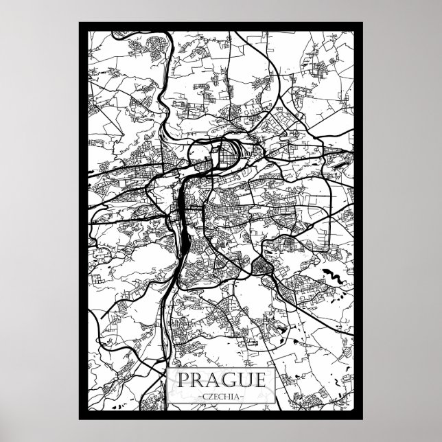 Prag Tjeckien Stadskarta Poster (Framsidan)