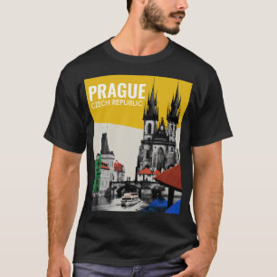 Prag Tjeckien Stadssiluett Collage T Shirt
