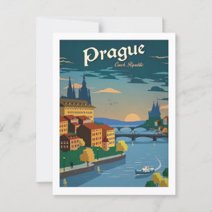 Prag Tjeckien Travel Retro Imspired Vykort
