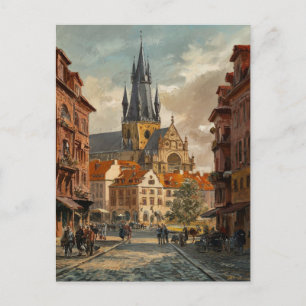 Prag, Tjeckien Vintage-målning Vykort