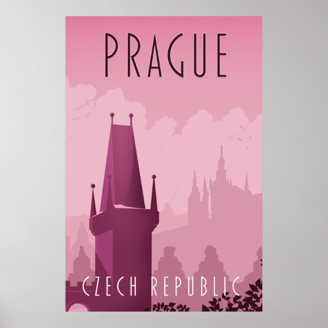 Prag Tjeckien vintage resemålning affisch (Framsidan)