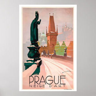 Prag Tjeckien Vintage Resemotiv Poster