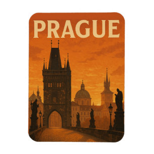 Prag Tjeckien Vintage resor Magnet