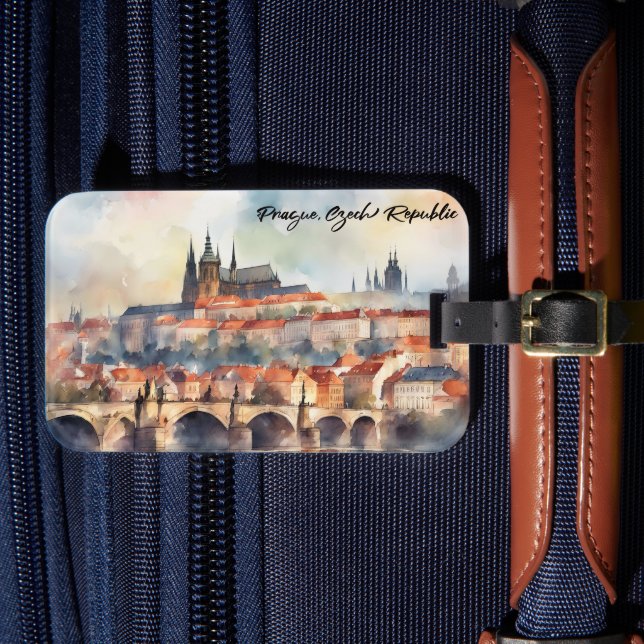Prag Tjeckien Watercolor Panorama View Bagagebricka (Framsida Insitu 4)