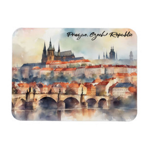 Prag Tjeckien Watercolor Panorama View Magnet