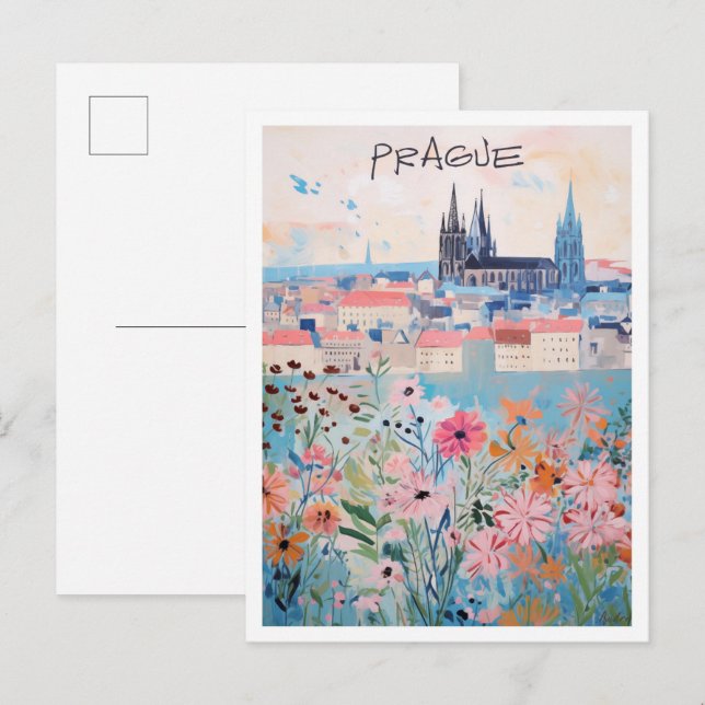 Prag Tjeckisk Konst Resa  Vykort (Fram/baksida)
