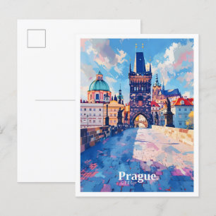 Prag Tjeckiska republiken Art Vintage resor Vykort