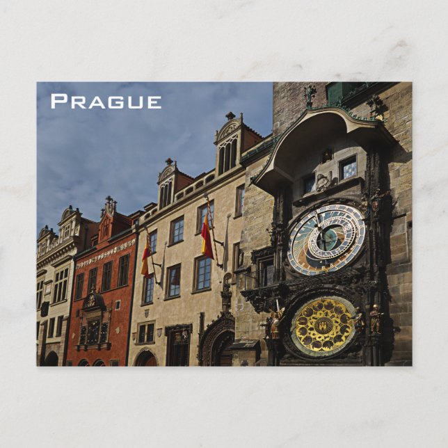 Prag Tjeckiska republiken Clock Travel Photo Vykort (Framsida)