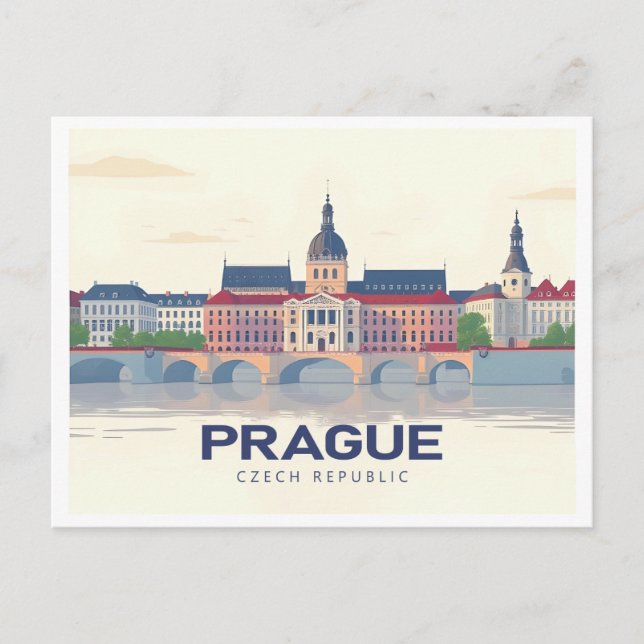 Prag Tjeckiska republiken Pastel Travel Vykort (Framsida)
