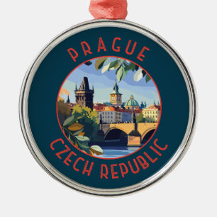 Prag Tjeckiska republiken Retro Distress Circle Julgransprydnad Metall