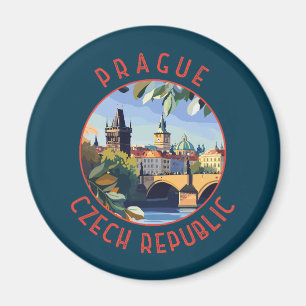 Prag Tjeckiska republiken Retro Distress Circle Magnet