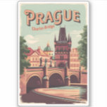 Prag Tjeckiska republiken Travel Art Vintage Klistermärken<br><div class="desc">Träningskonstruktion för Prag-retrovektor. Prag,  Tjeckiens huvudstad,  är knuten till floden Vltava. Det är känt för sitt gamla torget.</div>